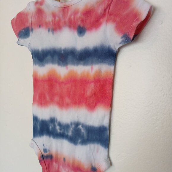 Tie Dye Red White & Blue Stripe Baby Snap Crotch Body Suit for July 4th 12 Month - Picture 10 of 14
